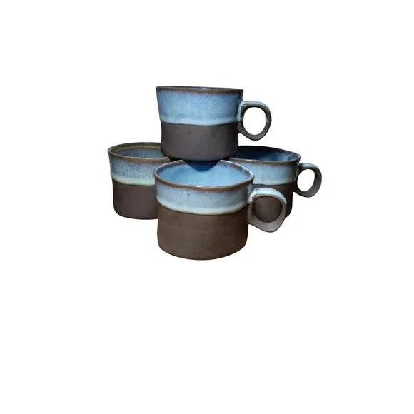 World Market Rustic Half Glaze Dip Dye 8 oz Cappuccino Mug Set of 4